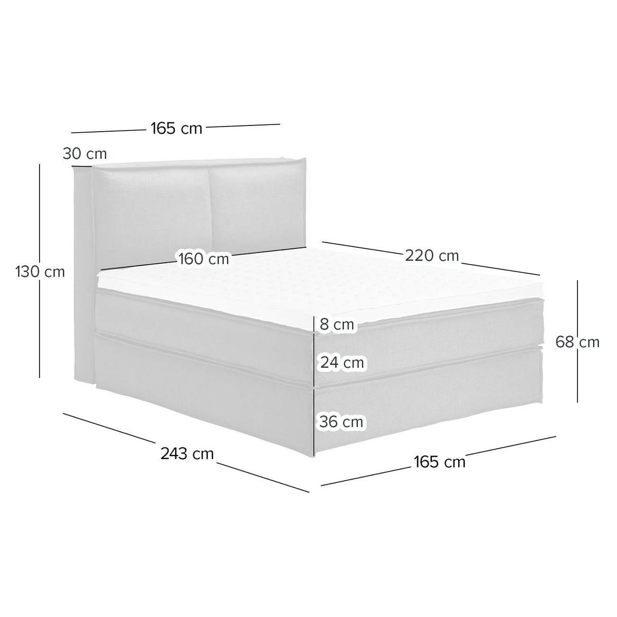 BOXSPRINGBETT 160/220 cm  in Hellgrau  - Hellgrau/Schwarz, Design, Kunststoff/Textil (160/220cm) - home24