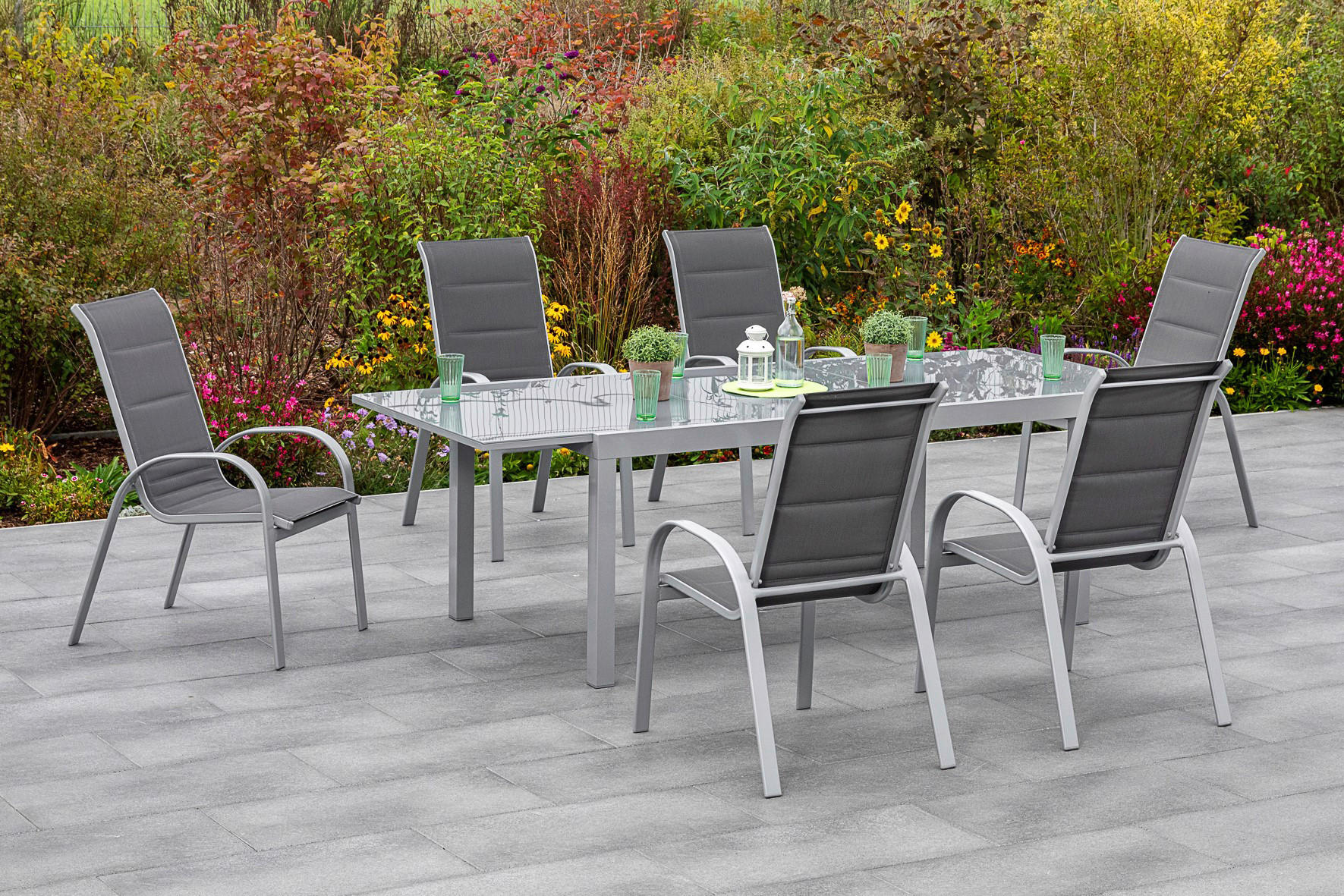 STAPELSESSEL Aluminium Anthrazit, Silberfarben  - Anthrazit/Silberfarben, KONVENTIONELL, Textil/Metall (56,5/104/77cm) - Gardenson