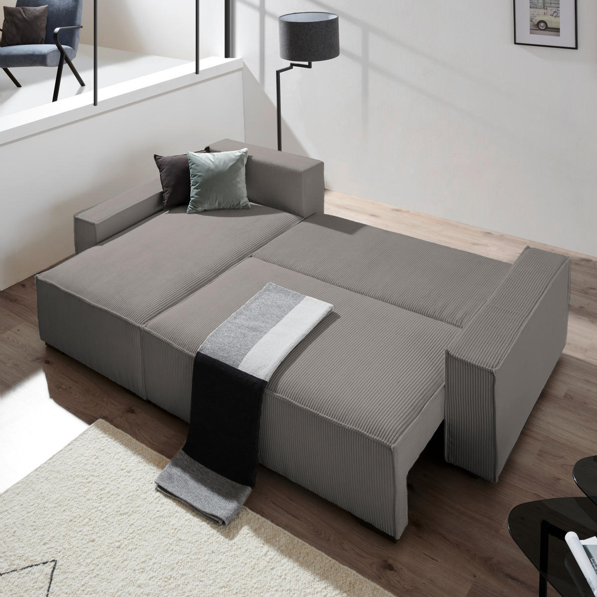 ECKSOFA in Cord, Webstoff Braun  - Schwarz/Braun, Modern, Holz/Textil (157/265cm) - Carryhome