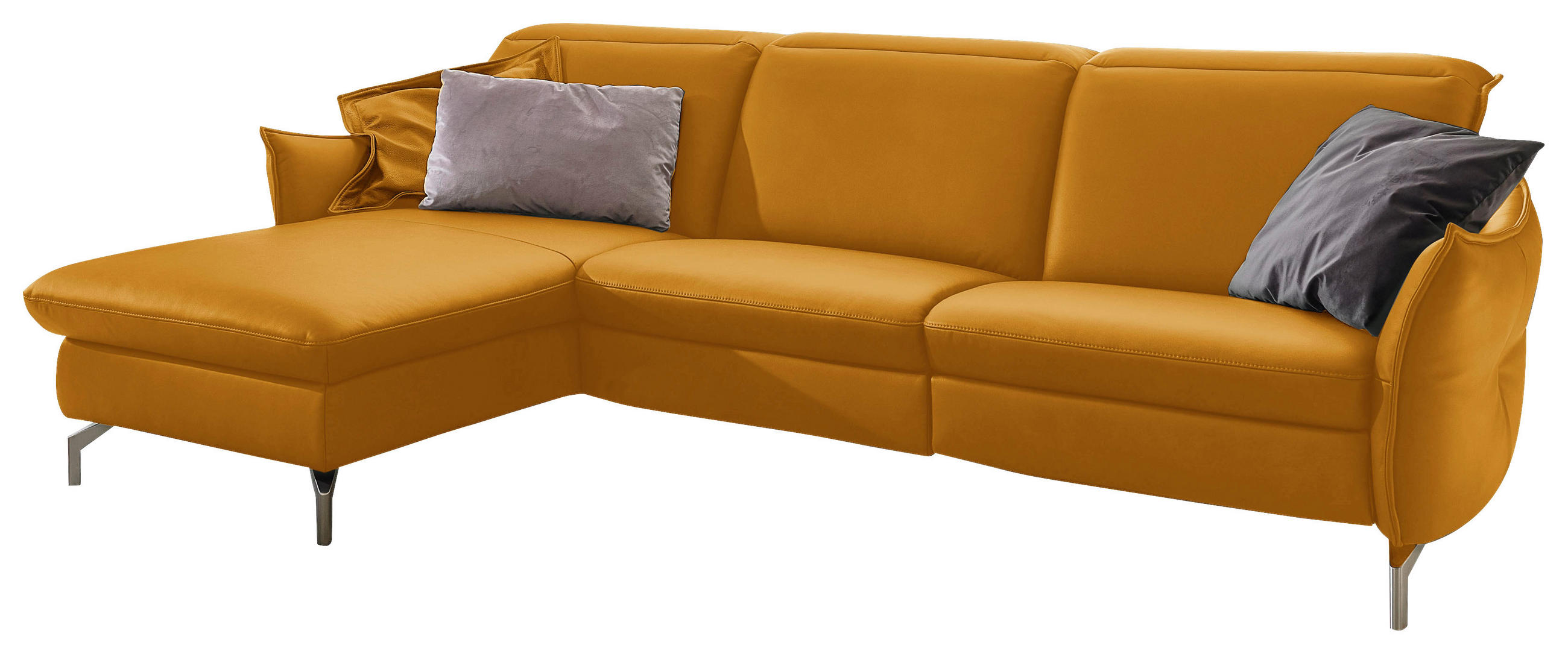 ECKSOFA Currygelb Echtleder  - Currygelb/Nickelfarben, MODERN, Leder/Metall (179/233cm) - Livetastic
