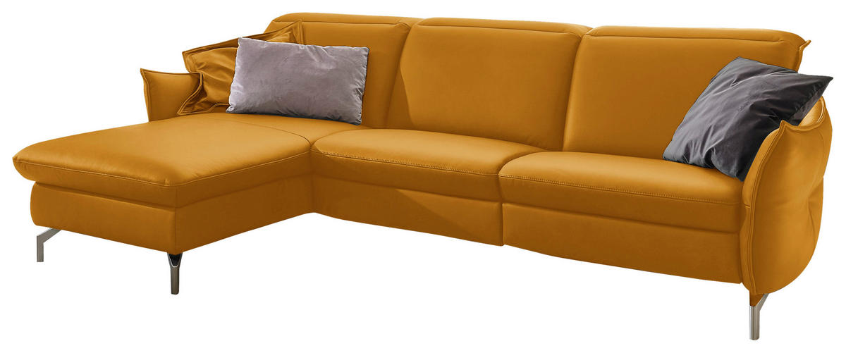ECKSOFA Currygelb Echtleder  - Currygelb/Nickelfarben, MODERN, Leder/Metall (179/263cm) - Livetastic