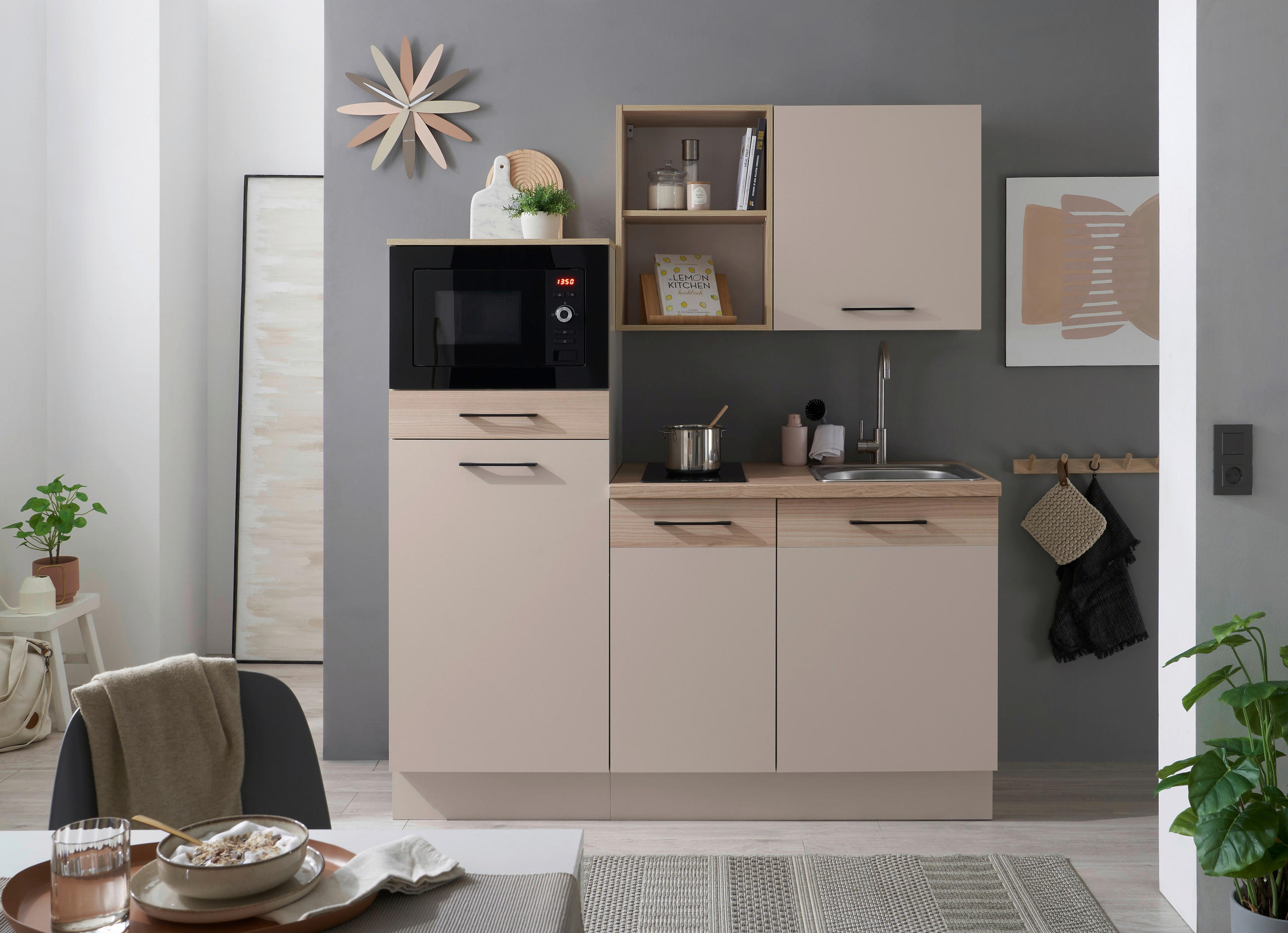 KÜCHENBLOCK 165 cm   in Eichefarben, Kaschmir  - Kaschmir/Eichefarben, Basics, Holzwerkstoff/Metall (165cm) - MID.YOU