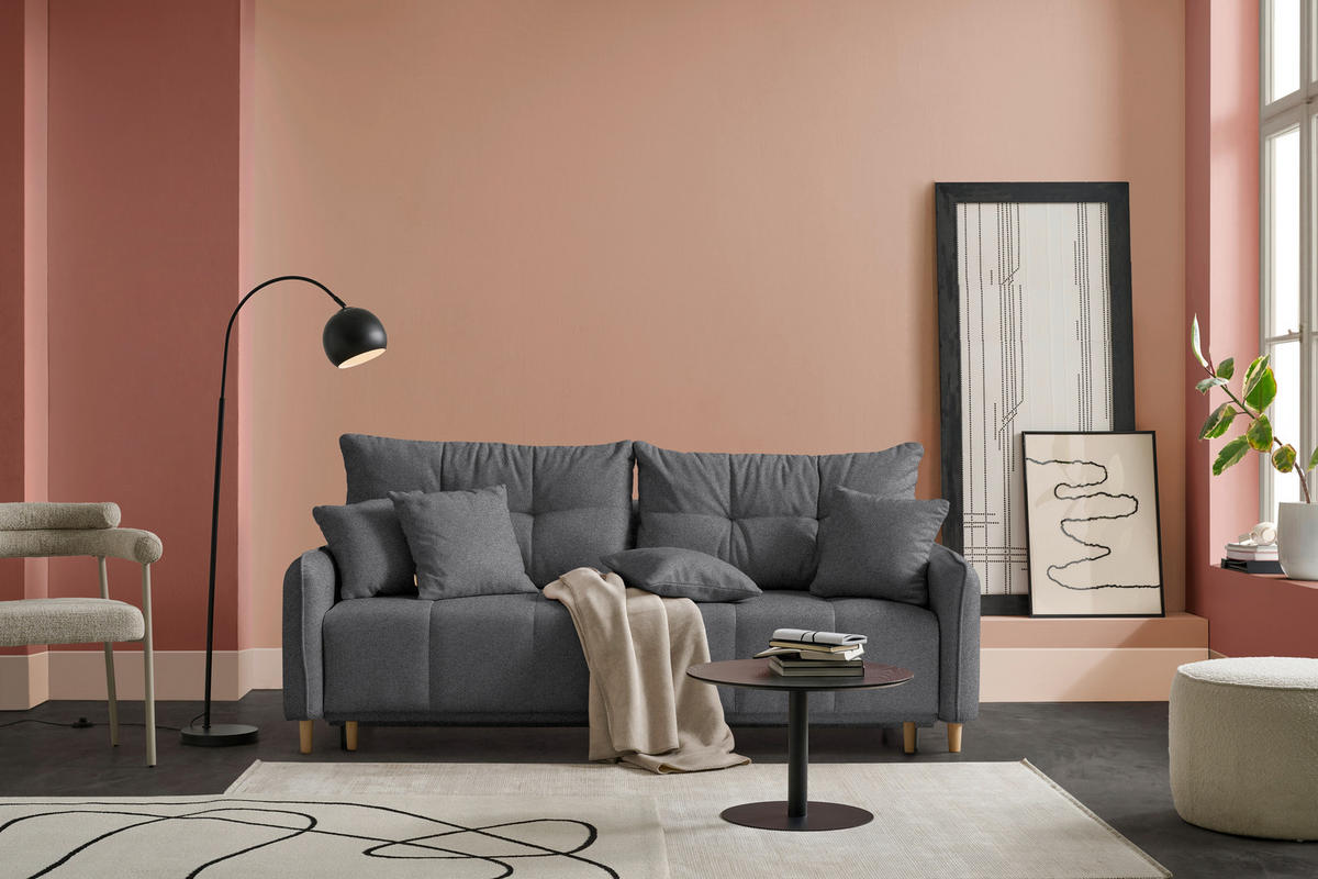 SCHLAFSOFA  in Struktur Grau  - Buchefarben/Grau, Design, Holz/Textil (217/97/101cm) - Carryhome