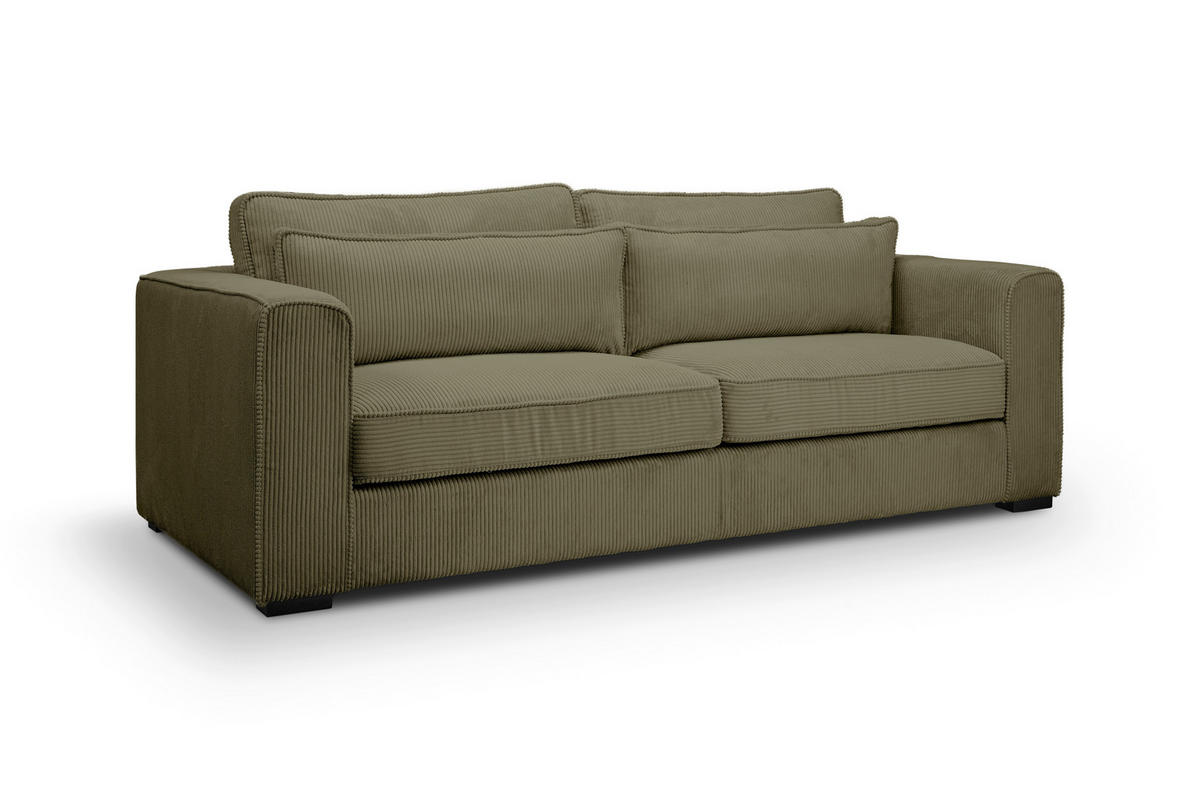 3-SITZER-SOFA ALMERA in Cord Khaki  - Khaki/Schwarz, Basics, Holz/Textil (241/92/112cm) - MID.YOU