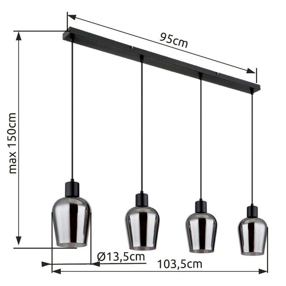 HÄNGLAMPA RYAN 103,5/13,5/150 cm  - grå/svart, Basics, metall/glas (103,5/13,5/150cm)