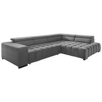 ECKSOFA ELIAS in Velours Grau  - Schwarz/Grau, Design, Holz/Textil (307/201cm) - Livetastic