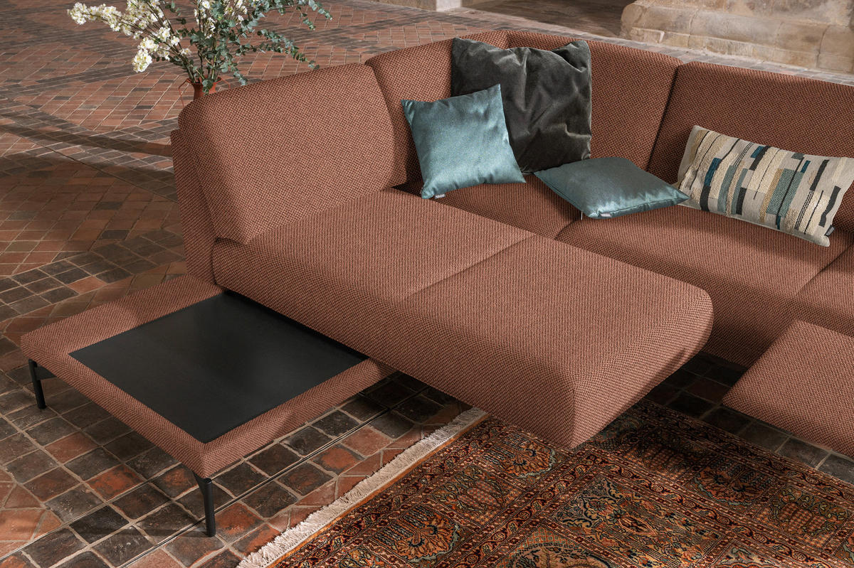 ECKSOFA in Flachgewebe Rostfarben  - Rostfarben/Anthrazit, Design, Textil/Metall (230/254cm) - Johann Jakob