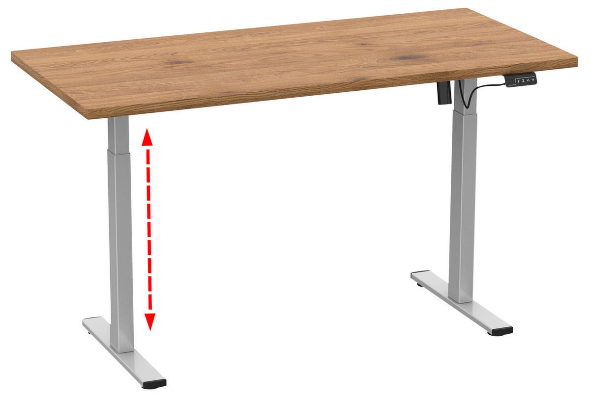 SCHREIBTISCH  in Silberfarben, Honigeiche  - Honigeiche/Silberfarben, Design, Holzwerkstoff/Metall (110/71/80cm) - MID.YOU