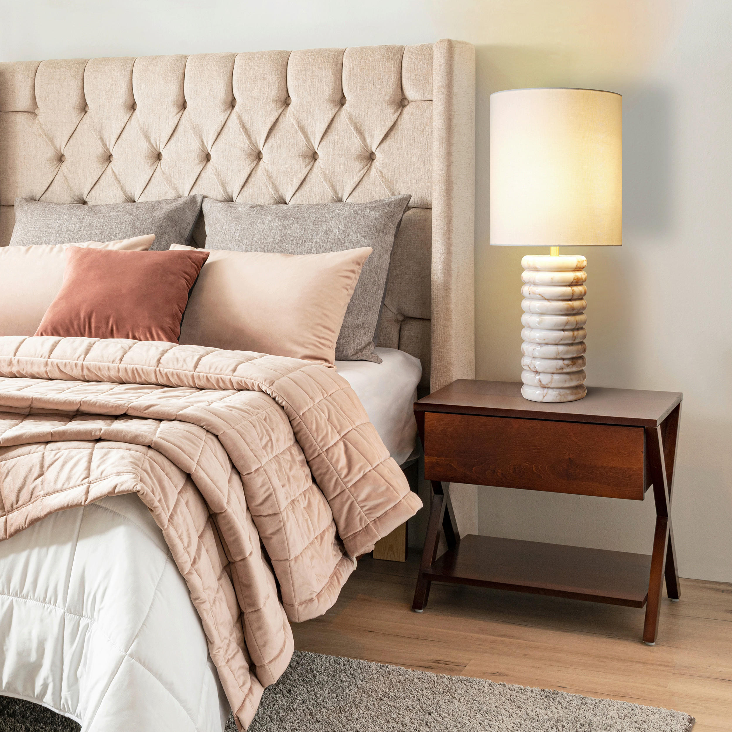 TISCHLEUCHTE 14/65/14 cm   - Beige, Design, Textil/Stein (14/65/14cm) - P & B