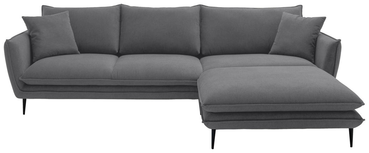 ECKSOFA Dunkelgrau Webstoff  - Dunkelgrau/Schwarz, KONVENTIONELL, Textil/Metall (304/196cm) - Hom`in