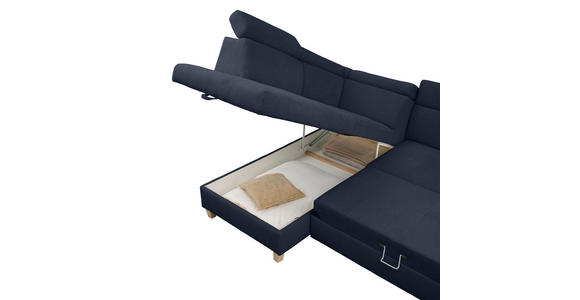 ECKSOFA inkl. Funktionen Dunkelblau Samt - Dunkelblau, Natur, Holz/Textil (206/261cm) - Venda