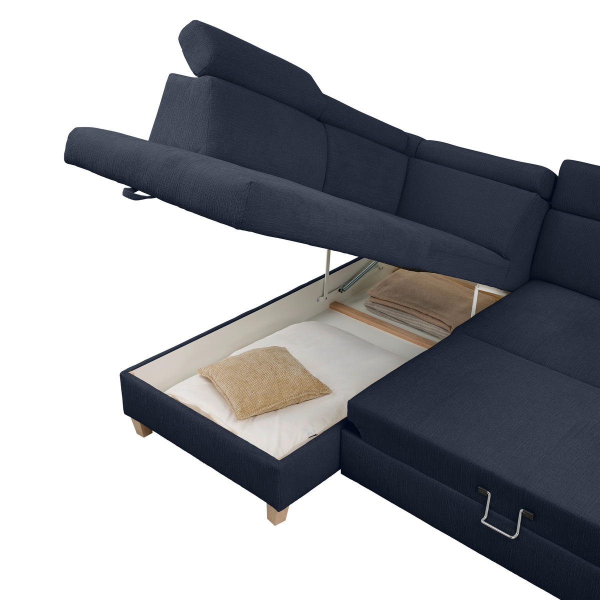 ECKSOFA inkl. Funktionen Dunkelblau Samt  - Dunkelblau, Natur, Holz/Textil (206/261cm) - Venda