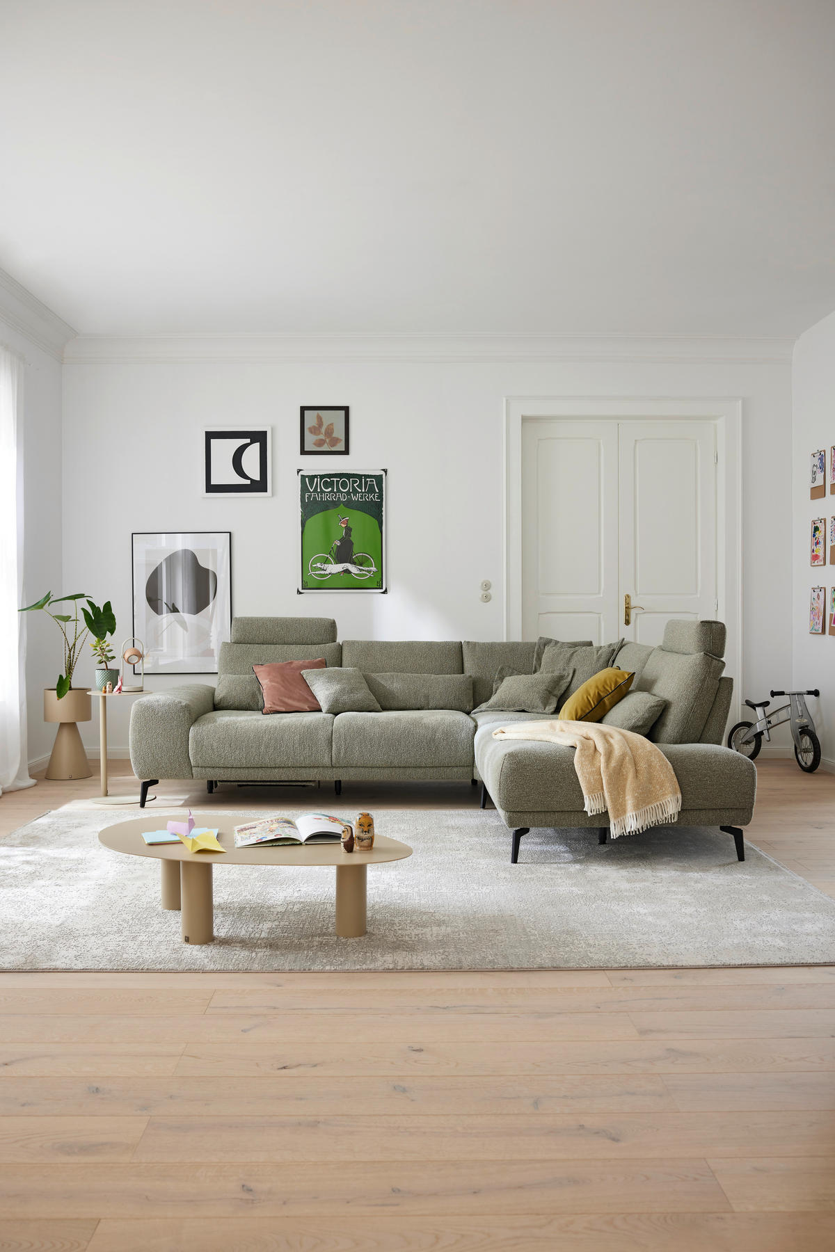 ECKSOFA Ottomane rechts  Grün Webstoff  - Schwarz/Grün, Design, Textil/Metall (300/239cm) - Musterring