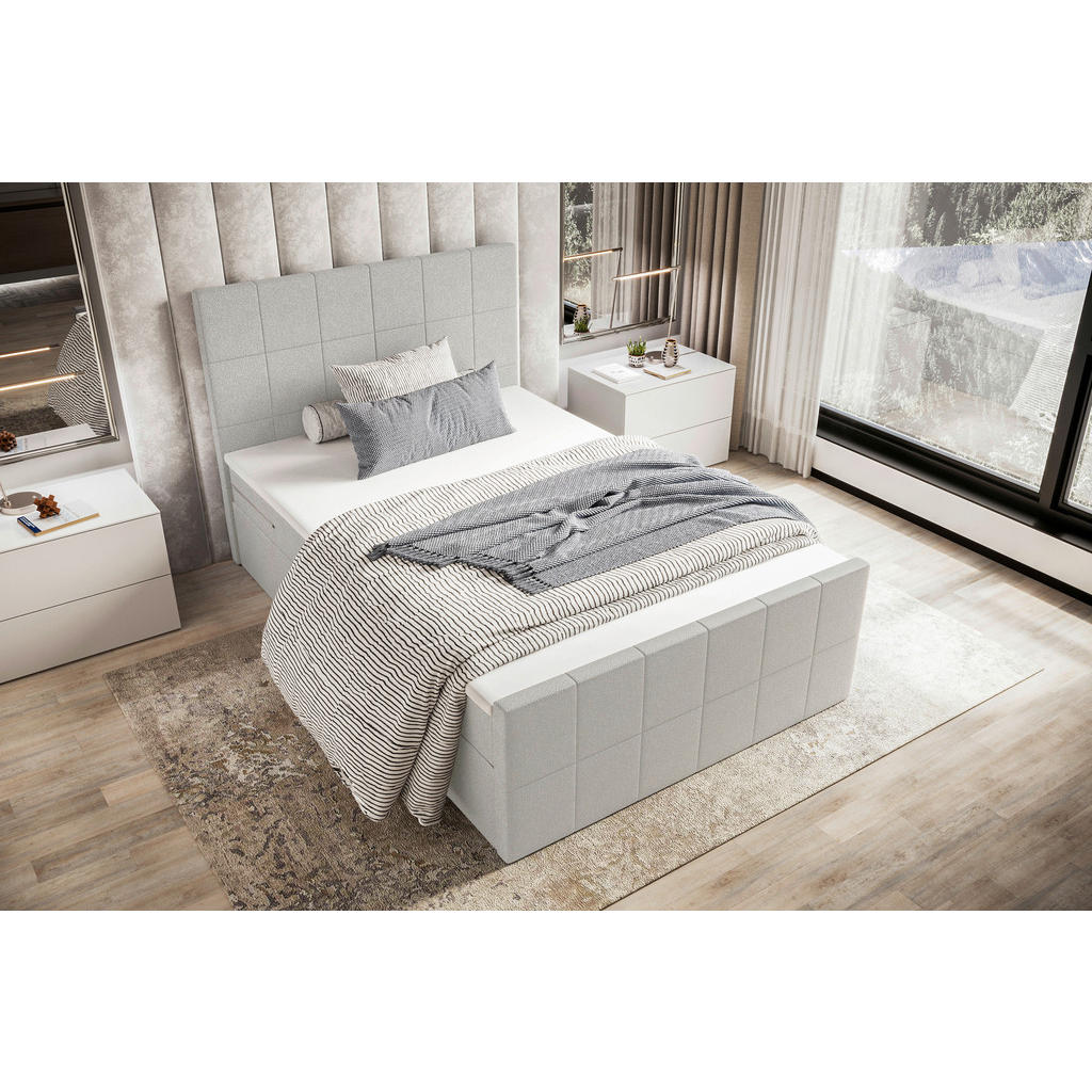 Thumbnail - Boxxx Boxbett, Hellgrau, Textil, H3, Höhe ca. 17 cm, 140x200 cm, Topper durchgehend, Matratze geteilt, Schlafzimmer, Bet...