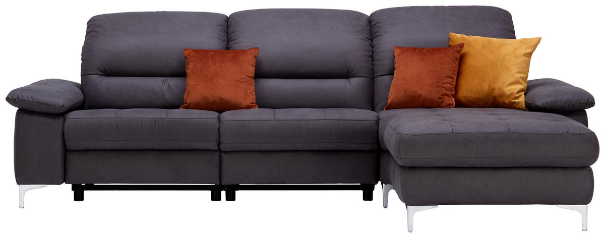 ECKSOFA Anthrazit Mikrofaser  - Chromfarben/Anthrazit, Design, Textil/Metall (280/184cm) - Pure Home Comfort