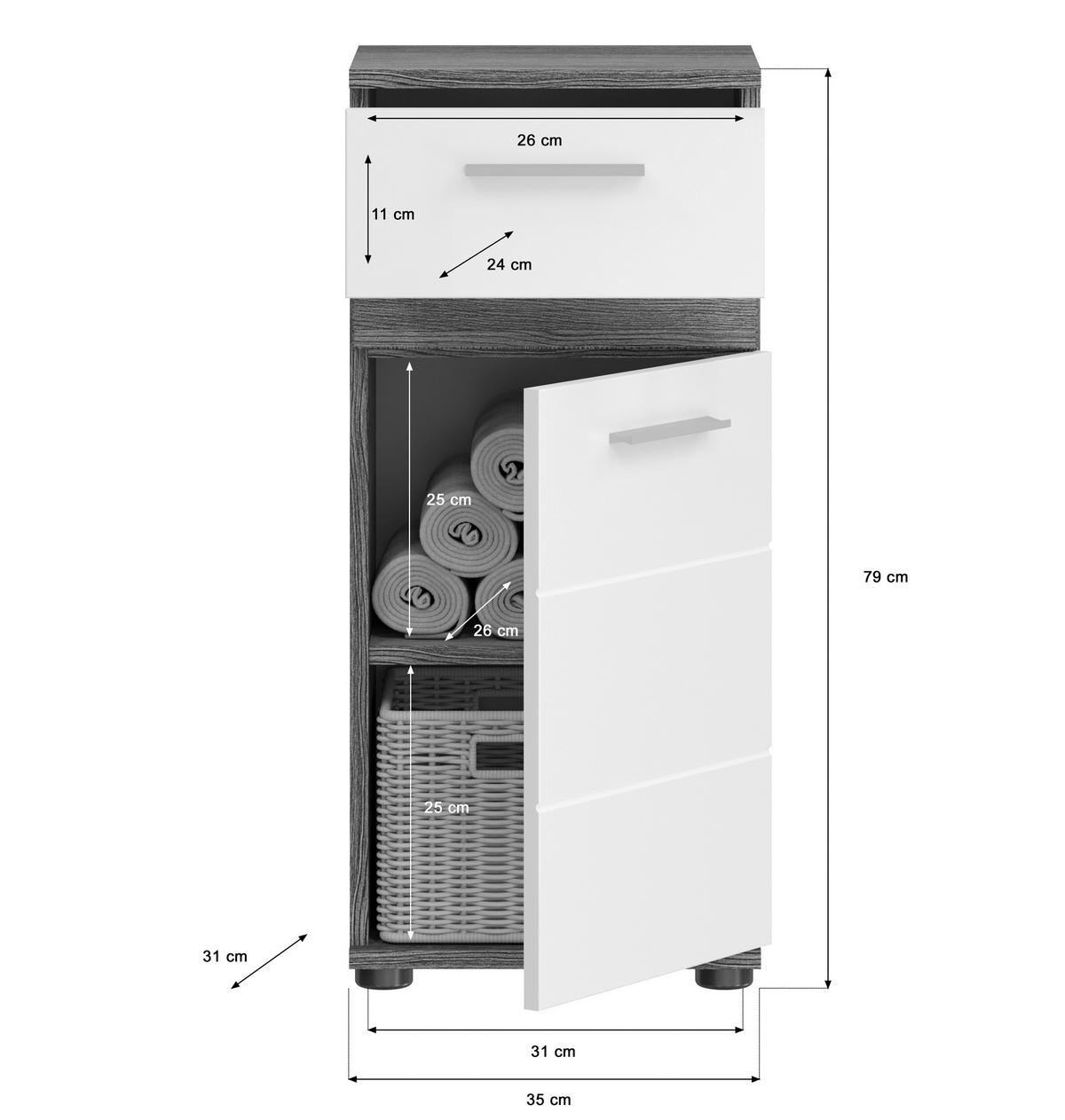SPODNJA OMARICA 35/79/31 cm  - siva/bela, Moderno, leseni material (35/79/31cm) - MID.YOU