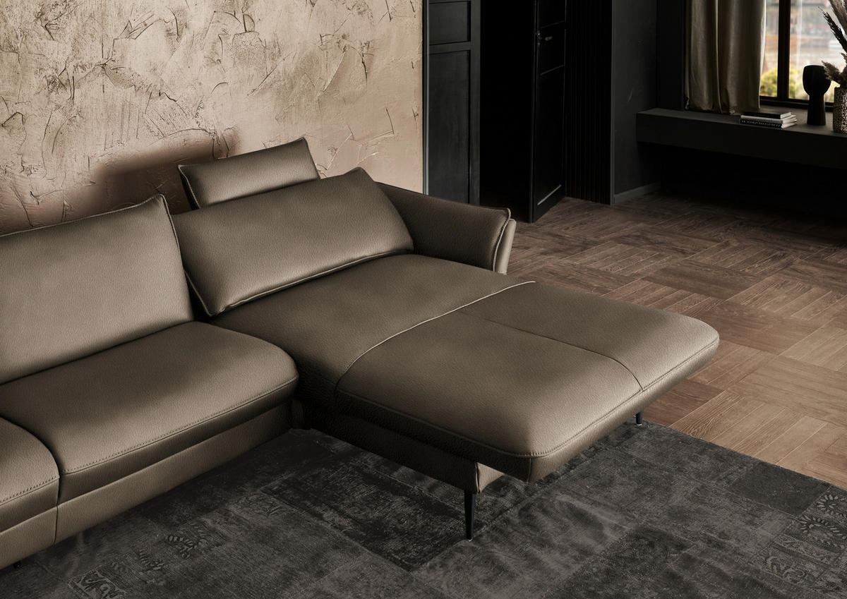 ECKSOFA in Echtleder Taupe  - Taupe/Schwarz, Design, Leder/Metall (334/172cm) - Hukla