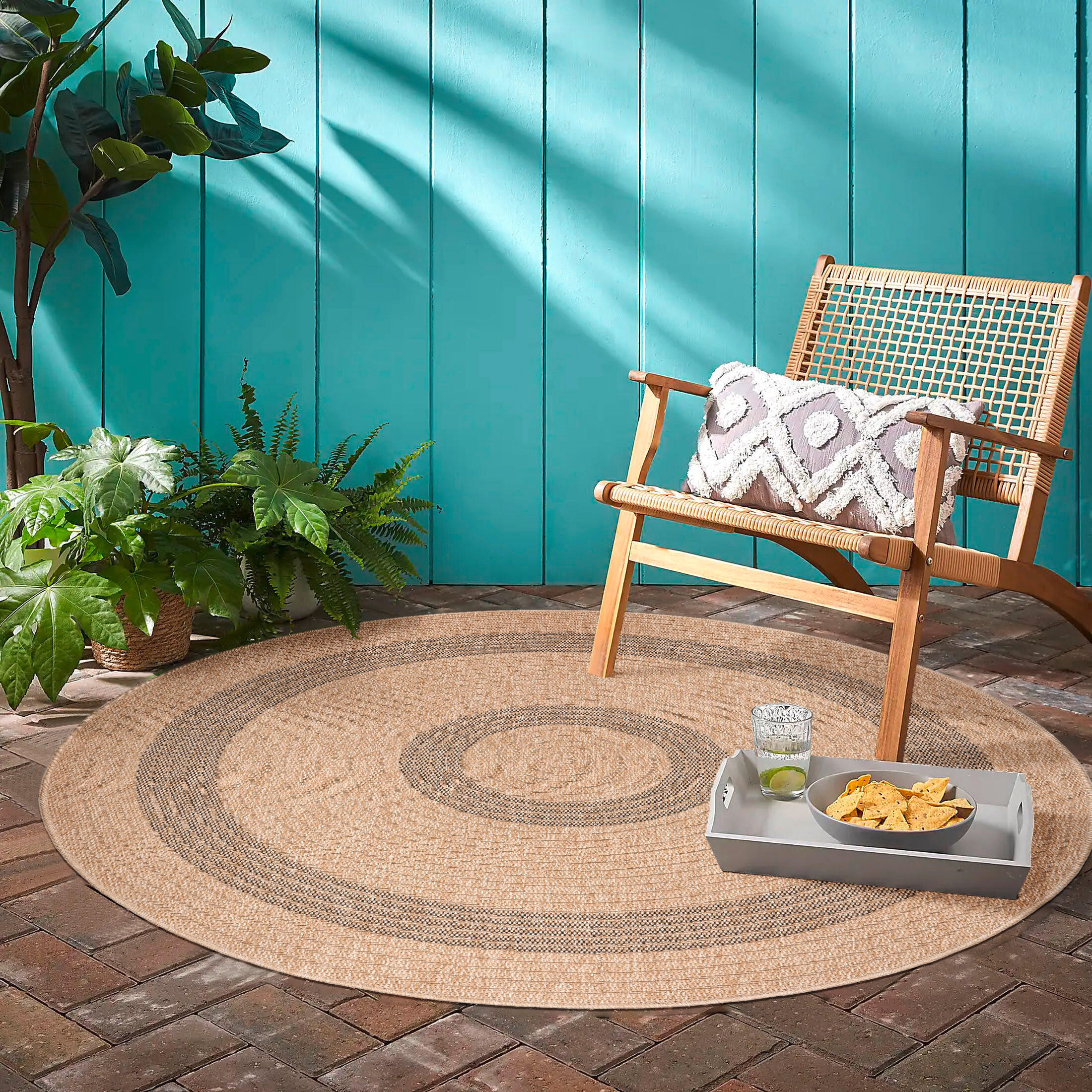 OUTDOORTEPPICH 80/80 cm Comilla Schwarz, Beige  - Beige/Schwarz, Basics, Textil (80/80cm) - Novel