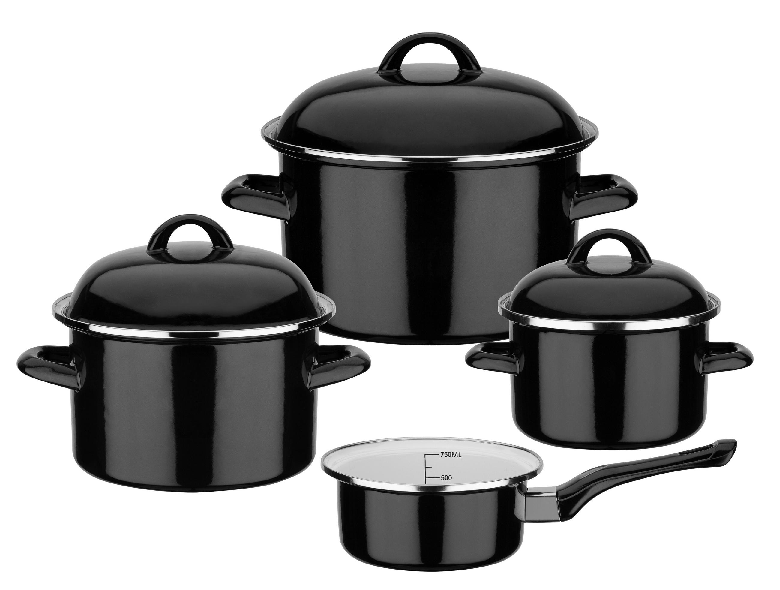KOCHTOPFSET Black & White 4-teilig  - Schwarz, Basics, Metall - GSW