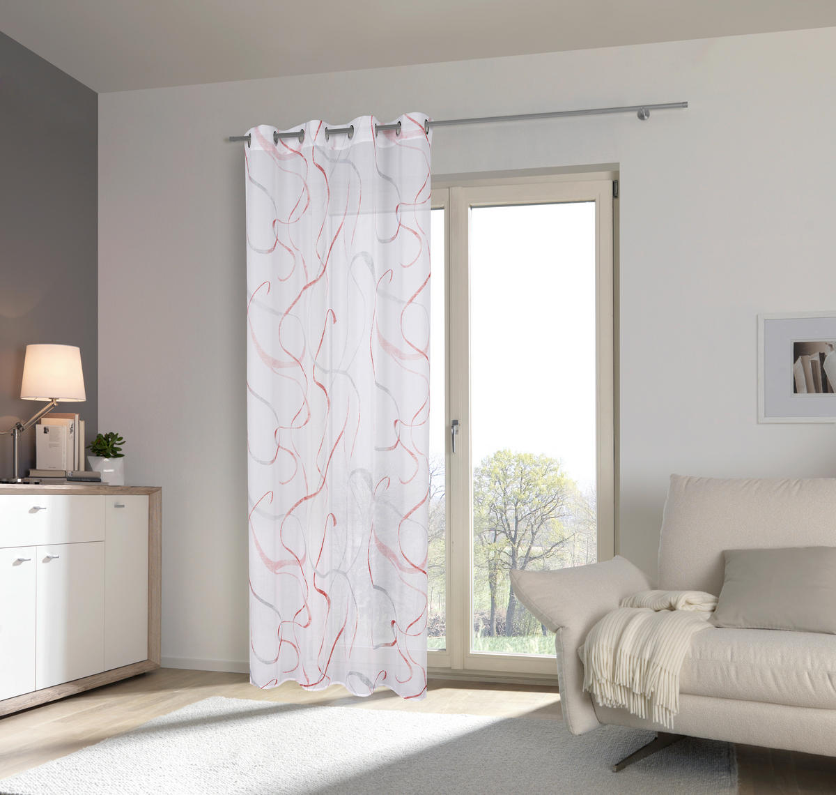 ZÁVĚS S OČKY, poloprůhledné, 140/245 cm - šedá/červená, Konvenční, textil (140/245cm) - Esposa