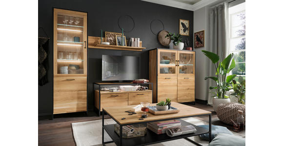 HIGHBOARD Asteiche massiv Schwarz, Wildeiche Einlegeböden  - Wildeiche/Schwarz, Design, Glas/Holz (115/138/39cm) - Linea Natura