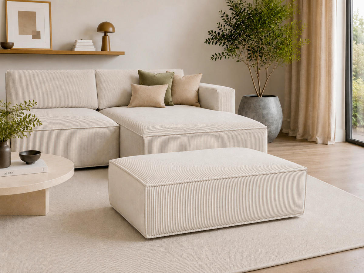 HOCKER Textil, Holzwerkstoff Beige  - Beige/Schwarz, Konventionell, Holzwerkstoff/Kunststoff (105/43/65cm) - Livetastic