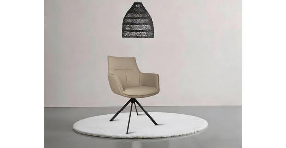 ARMLEHNSTUHL  Sitzfläche 360° drehbar, automatische Rückholfunktion  Echtleder  - Taupe/Schwarz, Design, Leder/Metall (60/89,5/64cm) - Novel