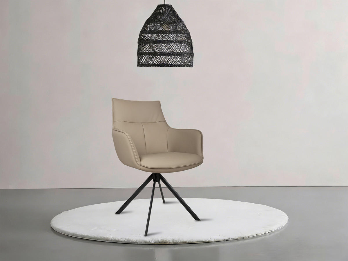 ARMLEHNSTUHL  Sitzfläche 360° drehbar, automatische Rückholfunktion  Echtleder  - Taupe/Schwarz, Design, Leder/Metall (60/89,5/64cm) - Novel