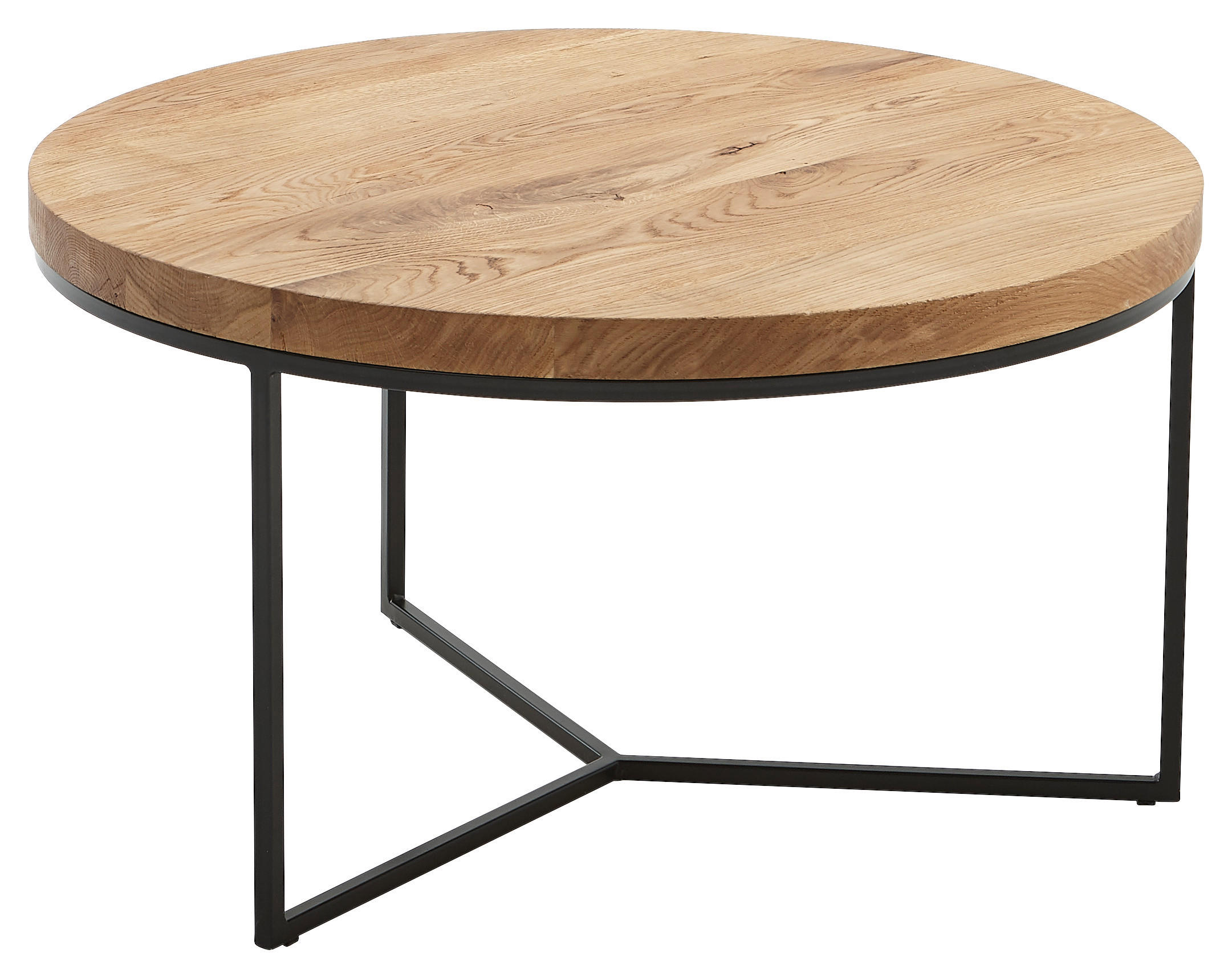 COUCHTISCH Eiche massiv 80/80/45 cm rund Schwarz, Eichefarben  - Eichefarben/Schwarz, Design, Holz/Metall (80/80/45cm) - Novel