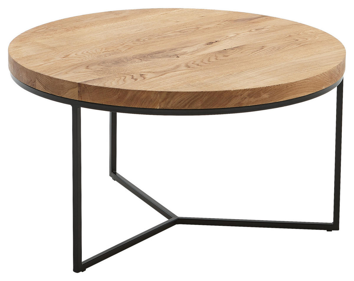 COUCHTISCH Eiche massiv 80/80/45 cm rund Schwarz, Eichefarben  - Eichefarben/Schwarz, Design, Holz/Metall (80/80/45cm) - Novel