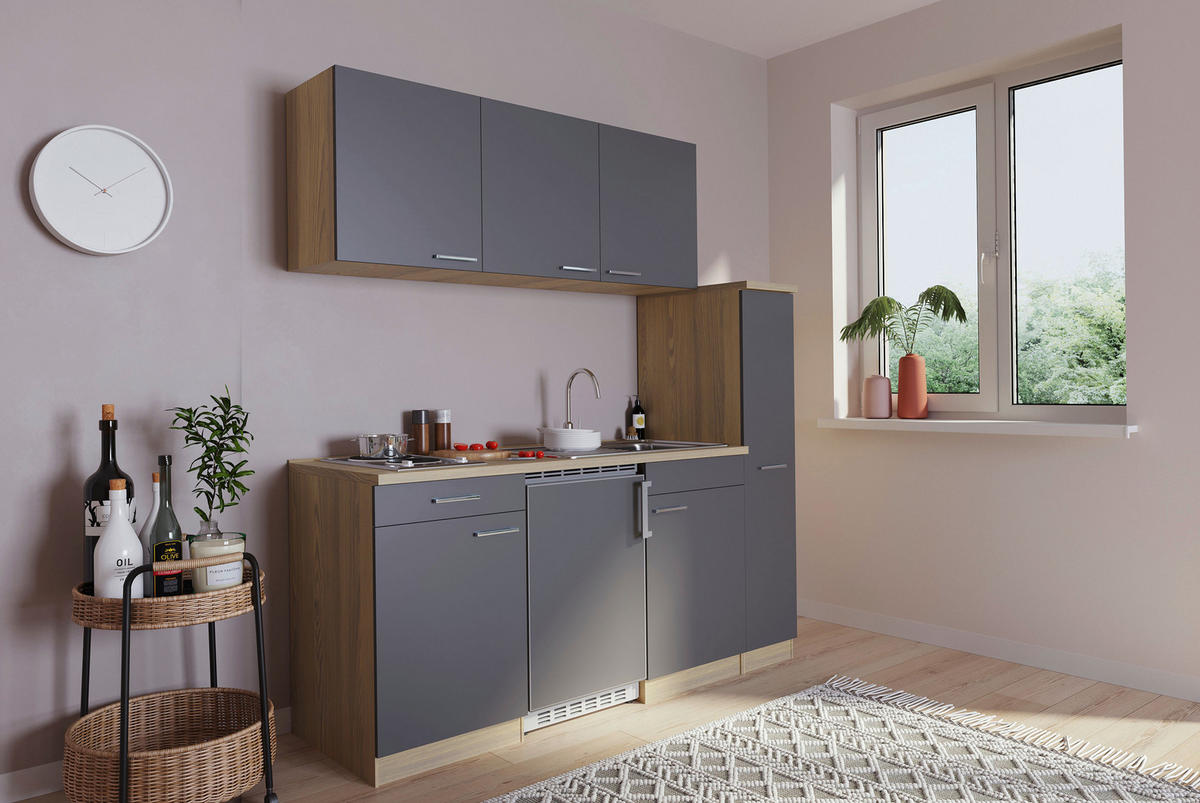 KÜCHENBLOCK 180 cm   in Grau  - Eichefarben/Alufarben, Basics, Holzwerkstoff/Kunststoff (180cm) - Respekta