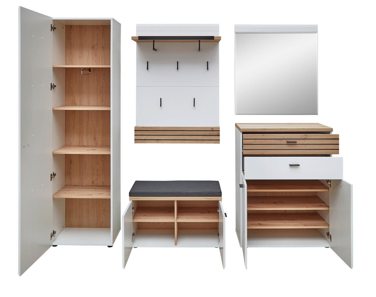 GARDEROBE 5-teilig  in 245/201/40 cm  - Weiss/Schwarz, Design, Glas/Holzwerkstoff (245/201/40cm) - Livetastic