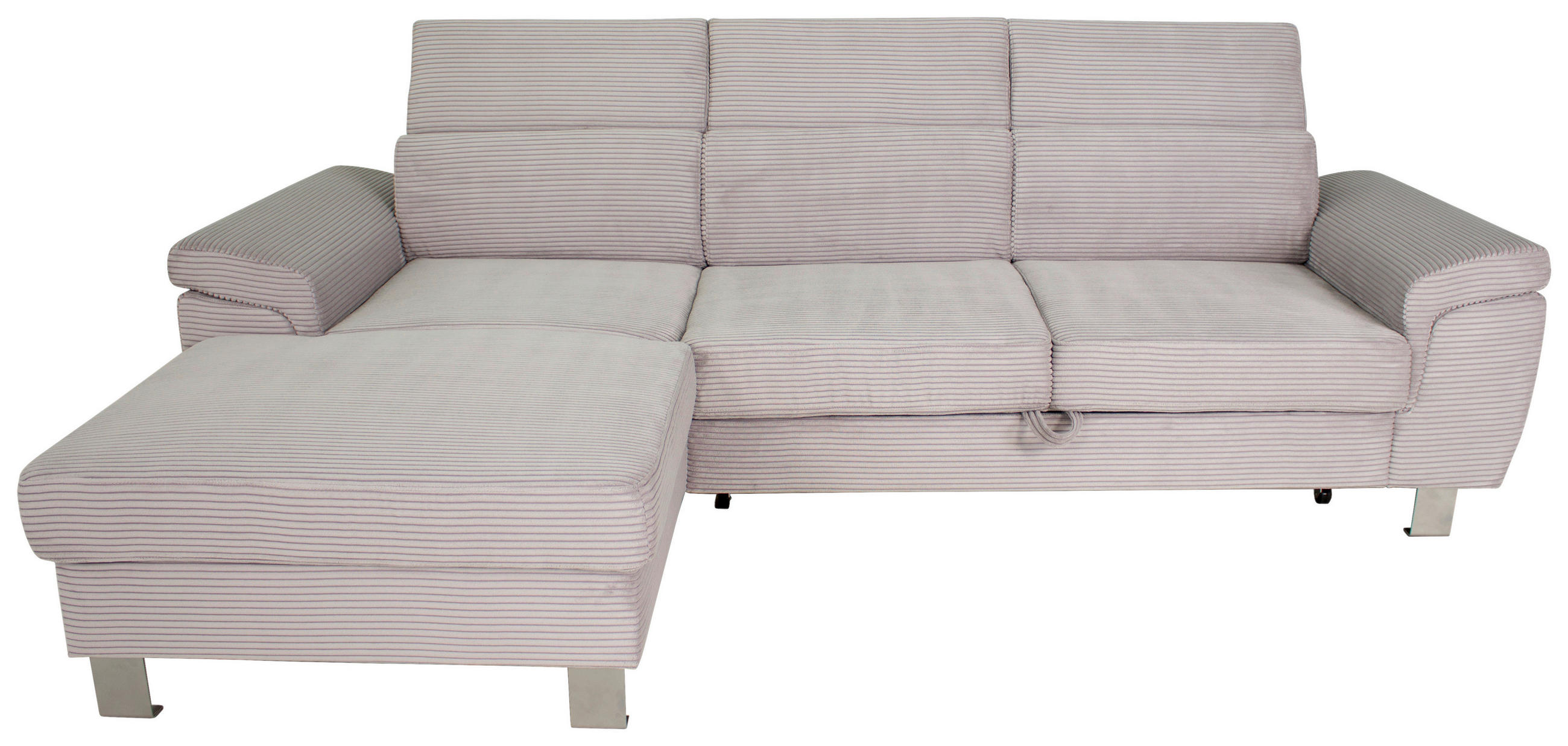 ECKSOFA inkl. Funktionen Hellgrau Cord  - Silberfarben/Hellgrau, Design, Textil/Metall (167/250cm) - Xora