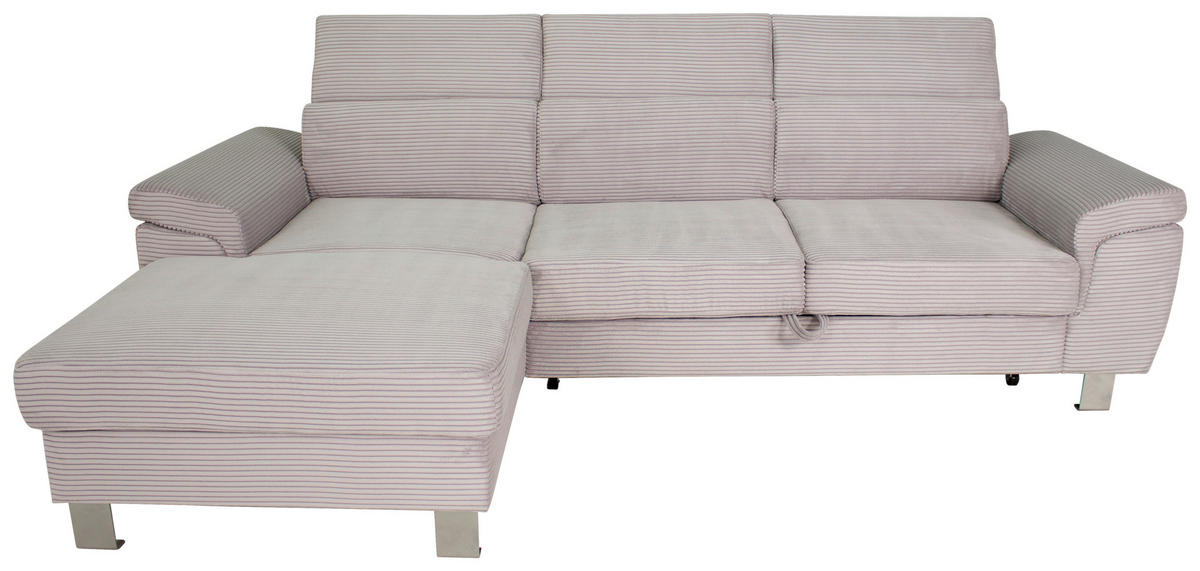 ECKSOFA inkl. Funktionen Hellgrau Cord  - Silberfarben/Hellgrau, Design, Textil/Metall (167/250cm) - Xora