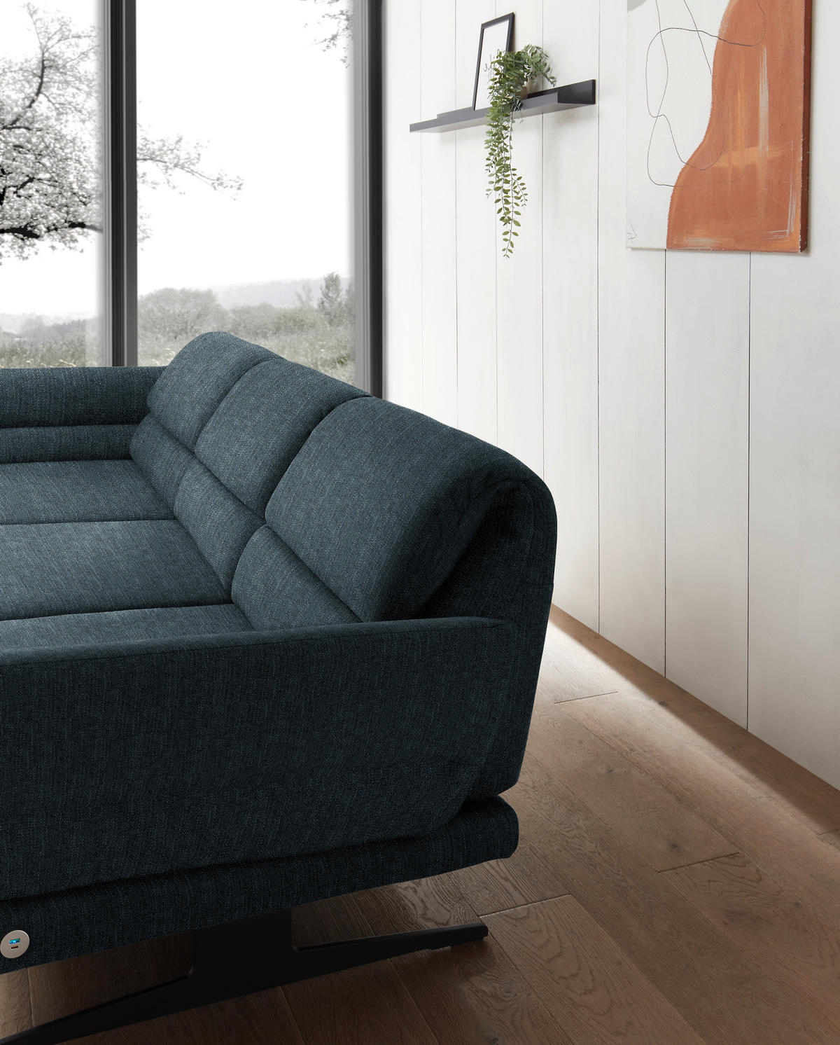 ECKSOFA in Flachgewebe Petrol  - Petrol/Schwarz, Design, Textil/Metall (176-217/279-327cm) - Dieter Knoll