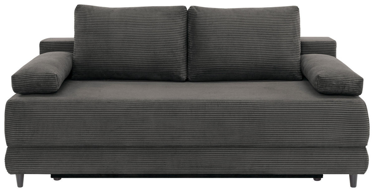SCHLAFSOFA  mit Liegefunktion, Schlafen auf Sitzhöhe, Rücken echt Cord Graphitfarben  - Schwarz/Graphitfarben, KONVENTIONELL, Holz/Textil (196/96/103cm) - Carryhome