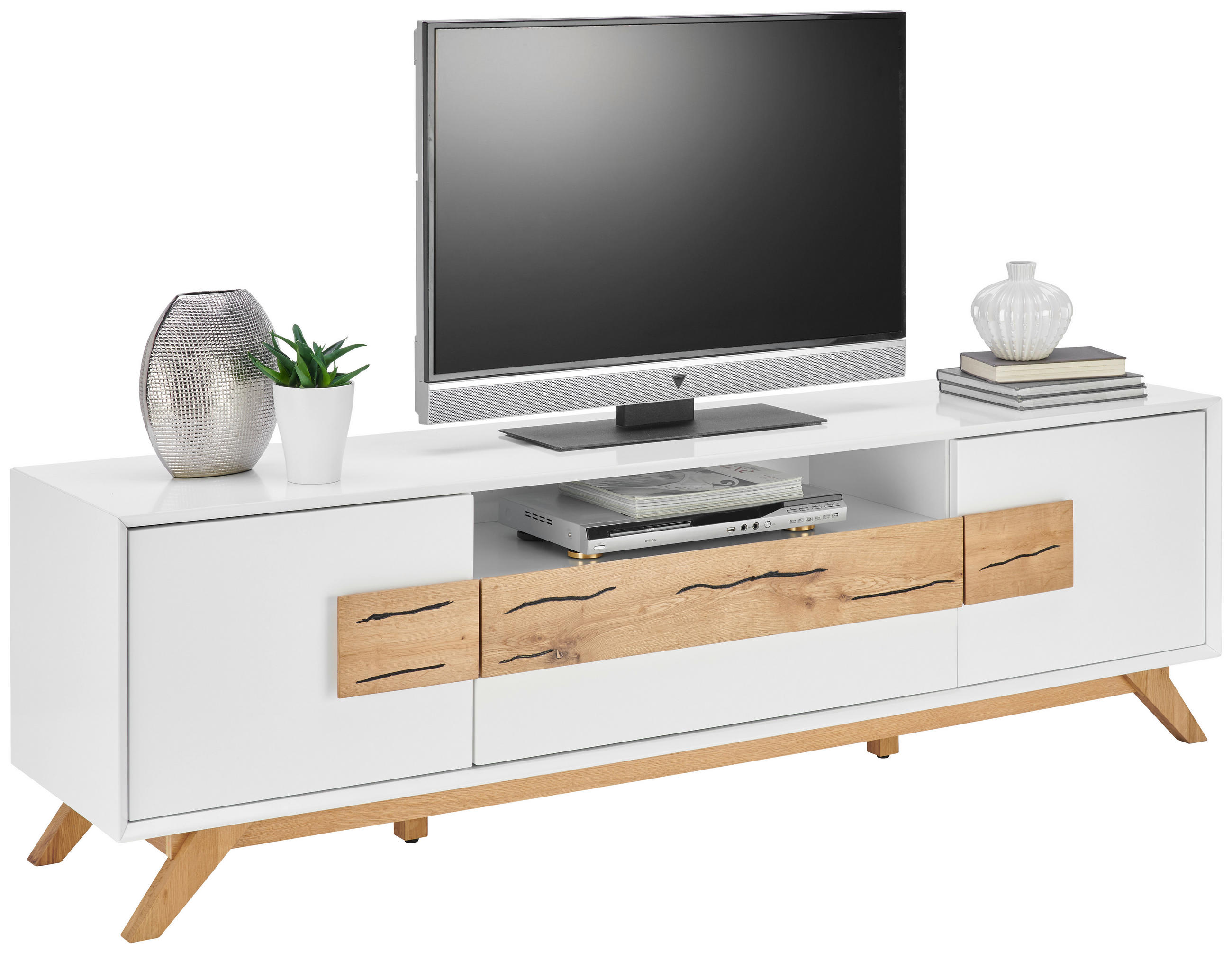 Xora TV DIEL, dub, biela, farby duba, 178/53,6/40 cm