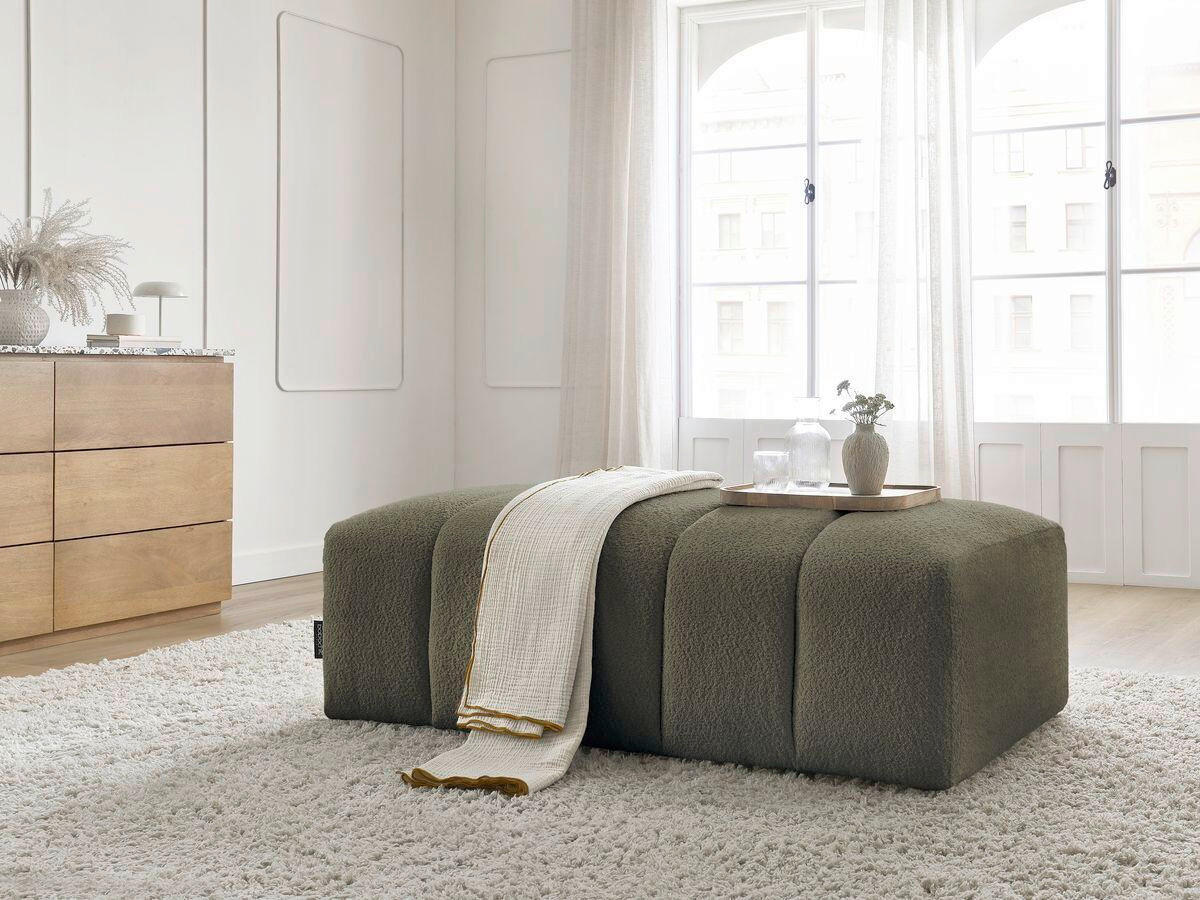 HOCKER ANNECY Bouclé Grün  - Schwarz/Grün, MODERN, Kunststoff/Textil (146/45/68cm)