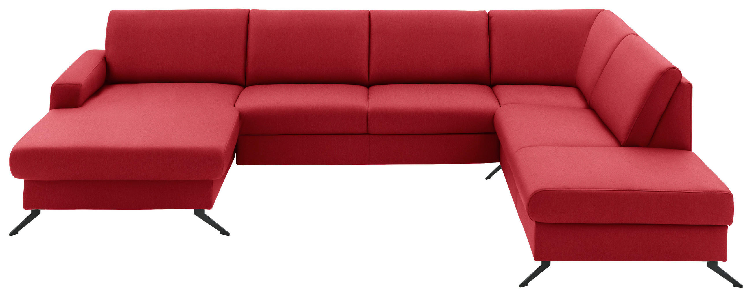 WOHNLANDSCHAFT in Echtleder Rot  - Rot/Schwarz, Design, Leder/Metall (165/339/233cm) - Beldomo Premium
