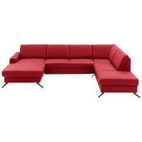WOHNLANDSCHAFT in Echtleder Rot  - Rot/Schwarz, Design, Leder/Metall (165/339/233cm) - Beldomo Premium