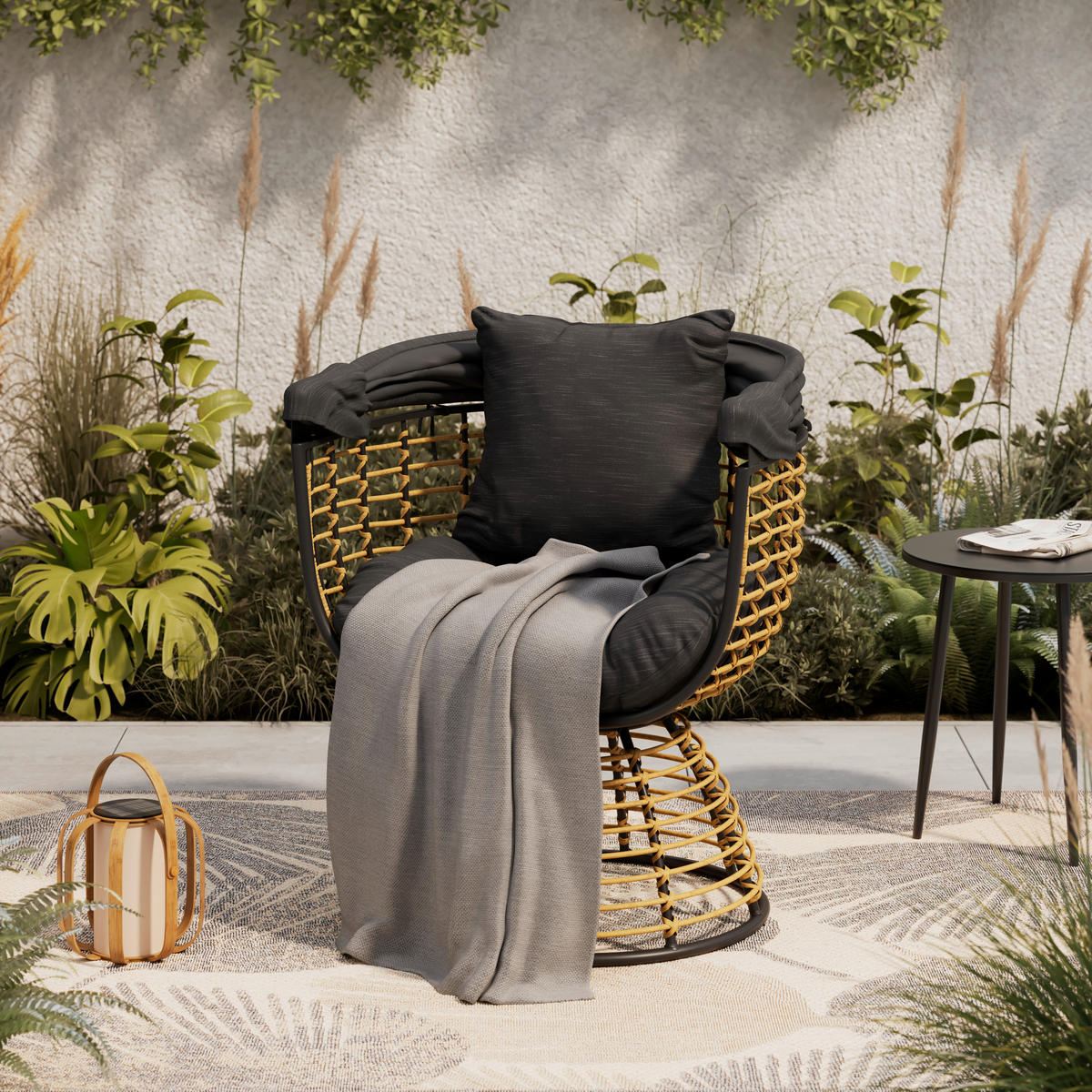 GARTENMUSCHEL 80,5/73/160 cm Stahl  - Schwarz/Naturfarben, Basics, Kunststoff/Textil (80,5/73/160cm) - Ambia Garden