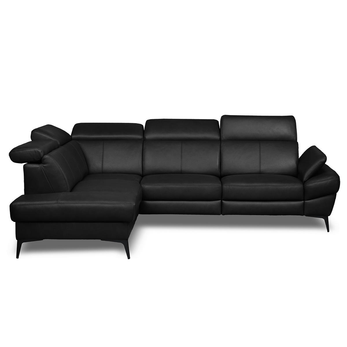 ECKSOFA Lederlook Echtleder Schwarz  - Schwarz, Design, Leder/Textil (211/264cm) - Livetastic