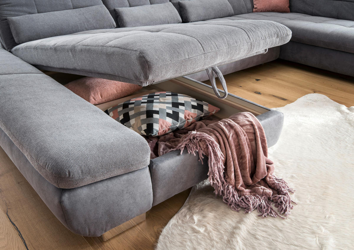 SEDEŽNA GARNITURA, mikrovlakna siva  - barve kroma/siva, Design, umetna masa/tekstil (211/350/204cm) - Xora