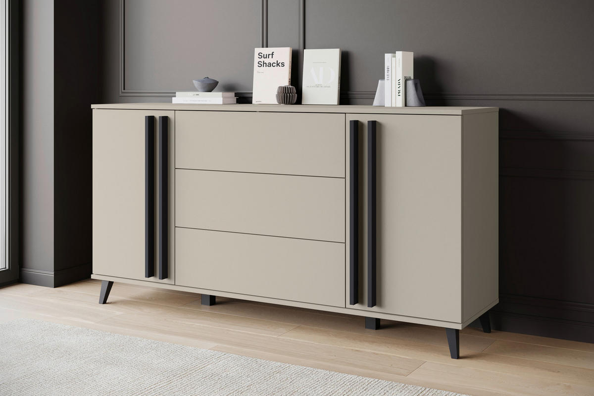 SIDEBOARD Helsinki  in 150/77,8/39,5 cm  - Beige/Schwarz, Trend, Holzwerkstoff/Kunststoff (150/77,8/39,5cm)