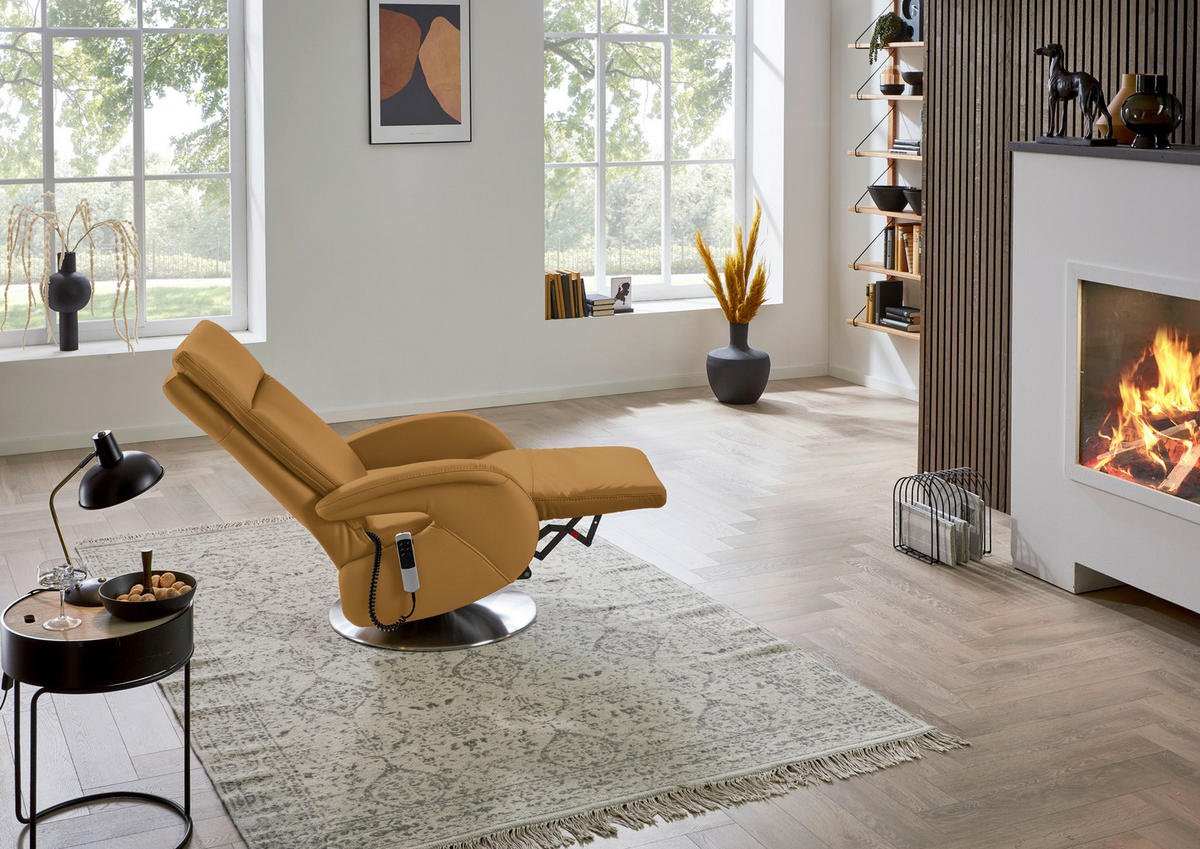 RELAXSESSEL in Leder Cognac  - Edelstahlfarben/Cognac, Design, Leder/Metall (70/108/80cm) - Cantus