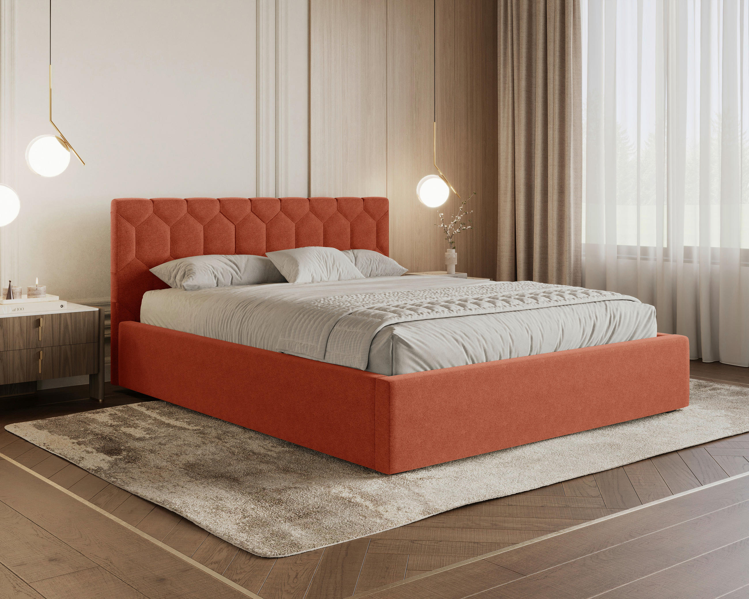 POLSTERBETT 180/200 cm,  in Orange, Lattenrost, Bettkasten,  - Schwarz/Orange, MODERN, Holz/Kunststoff (180/200cm) - Livetastic