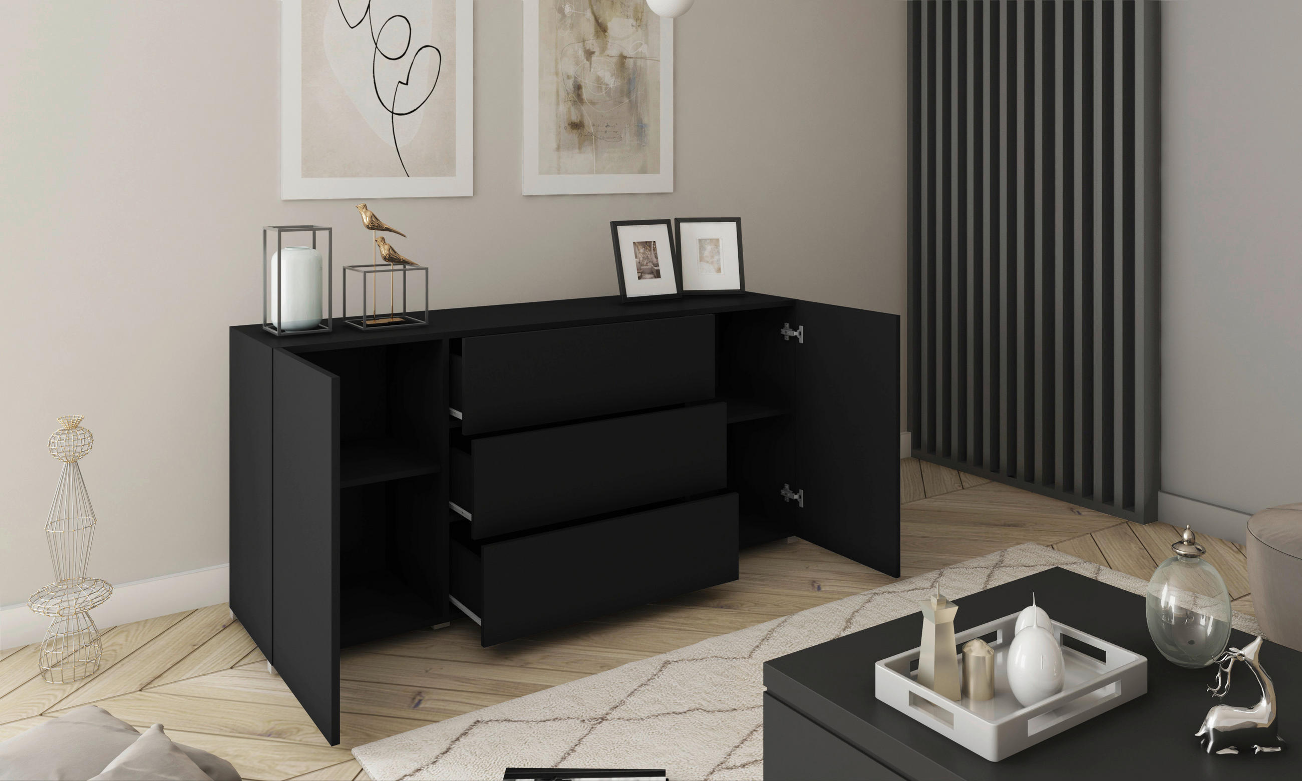 SIDEBOARD Berlin in 150/68/38,5 cm - Schwarz/Grau, Design, Holzwerkstoff/Kunststoff (150/68/38,5cm) - MID.YOU