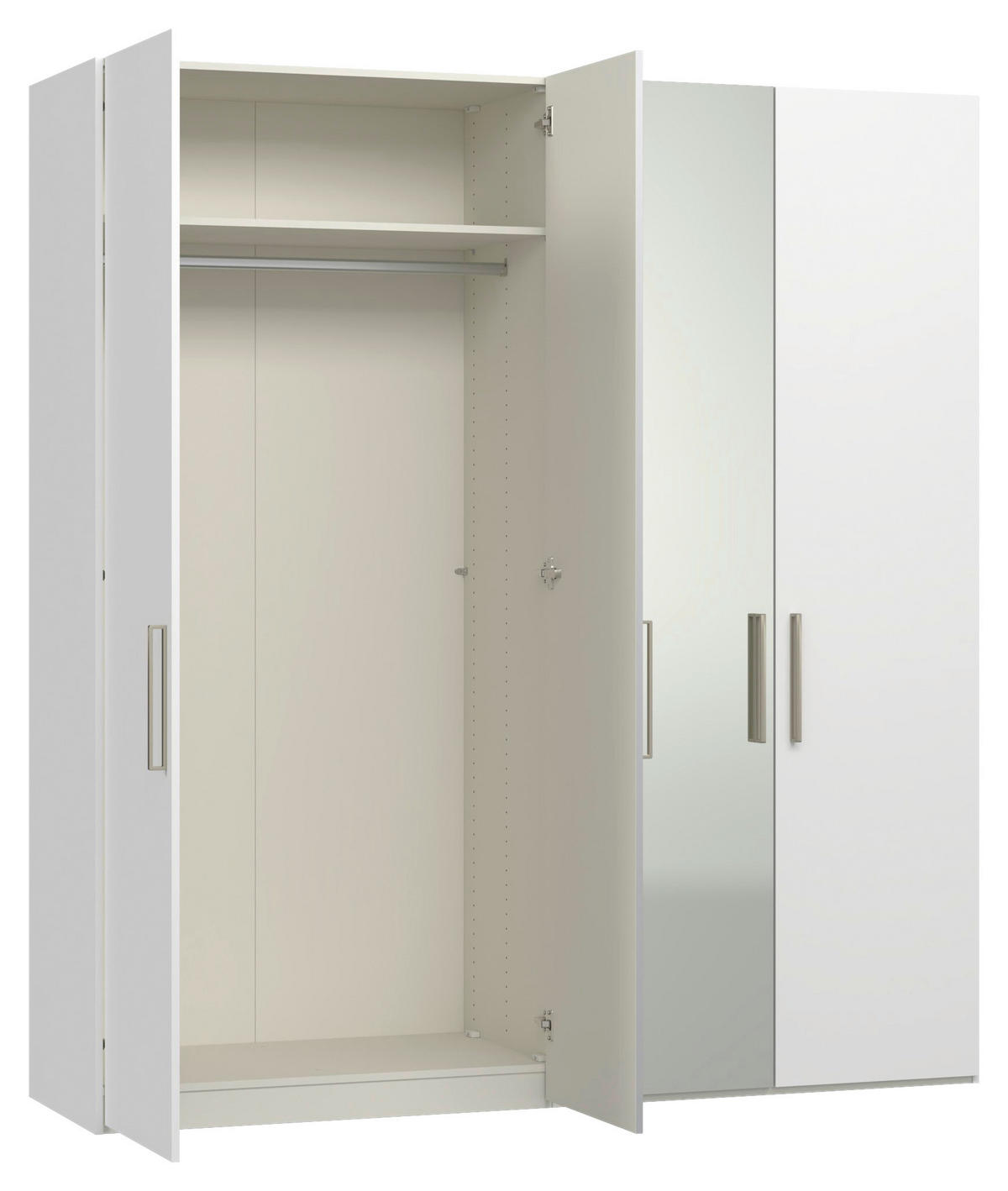 DREHTÜRENSCHRANK 203/220/59 cm,  in Weiß, 4-türig  - Edelstahlfarben/Weiß, Design, Glas/Holzwerkstoff (203/220/59cm) - Jutzler