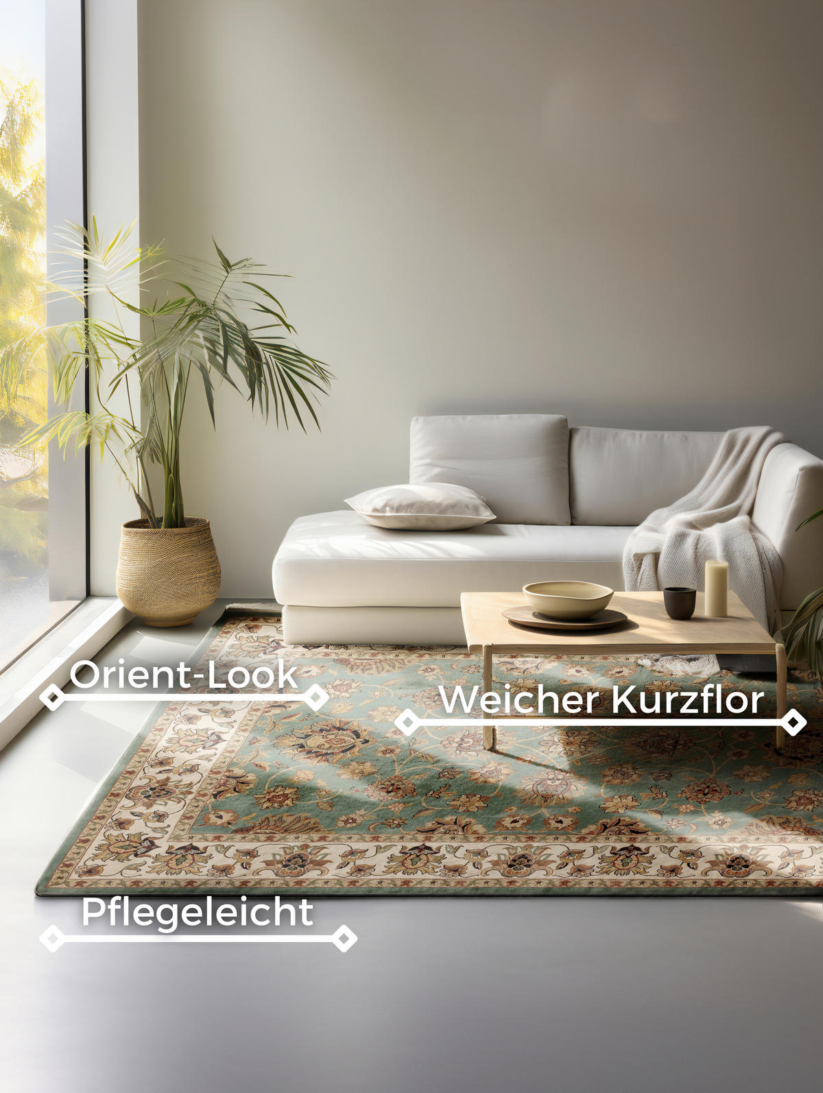 VINTAGE-TEPPICH 120/170 cm Herat Mintgrün, Creme  - Creme/Mintgrün, Basics, Kunststoff/Textil (120/170cm) - Hanse Home