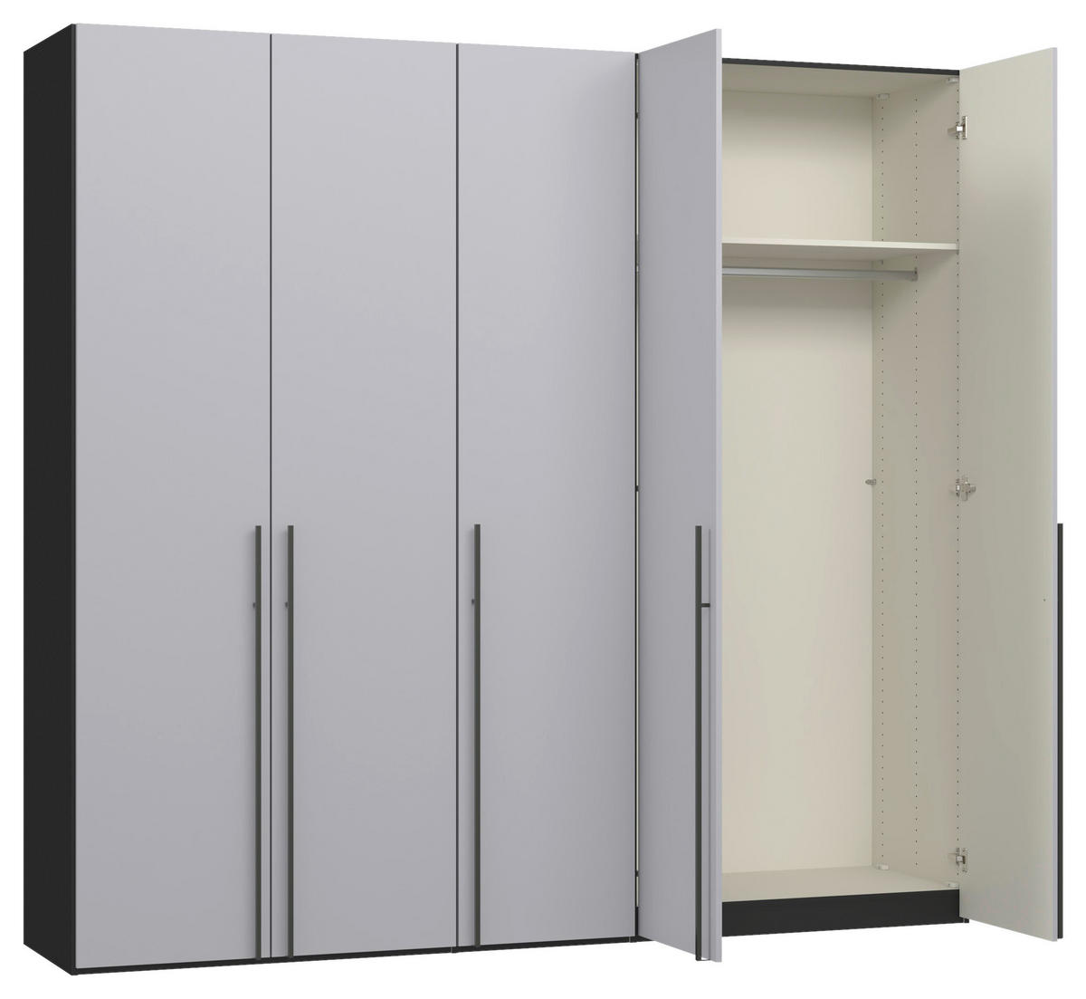 DREHTÜRENSCHRANK 253/220/59 cm,  in Schwarz, Hellgrau, 5-türig  - Titanfarben/Hellgrau, Design, Glas/Holzwerkstoff (253/220/59cm) - Jutzler